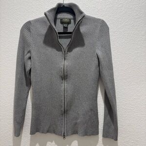Eddie Bauer Gray Ribbed Full Zip Sweater (Tall M)